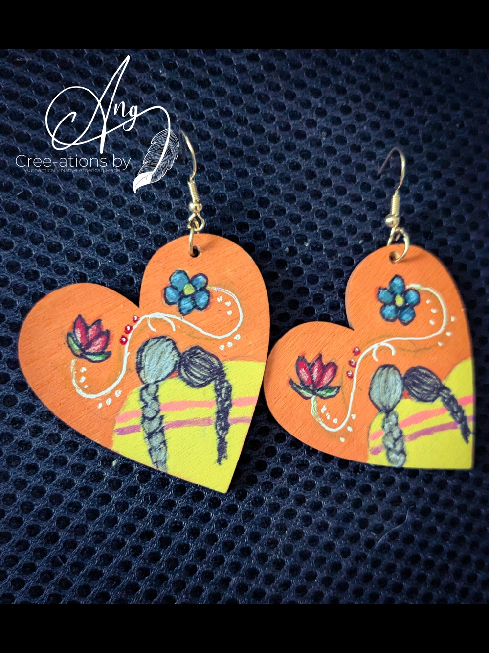 Authentic Native American Hand-painted Heart Every Child Matters Orange Earrings